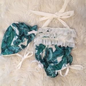 NWOT Adorable Bathing Suit with Matching sun hat!